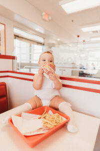 Baby at in-n-out in Phoenix for milestone session