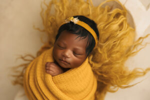 Baby girl in yellow wrap for newborn session I Phoenix