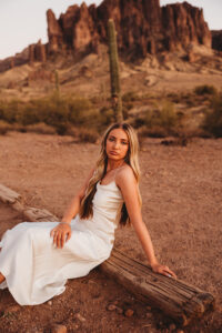 Inspiration for senior portraits in phoenix at lost dutchman state park silk dress for senior session