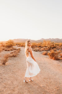 Inspiration for senior portraits in phoenix at lost dutchman state park silk dress for senior session