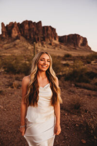 Inspiration for senior portraits in phoenix at lost dutchman state park silk dress for senior session