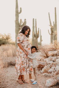mom and son in maternity session outside in phoenix Arizona 
