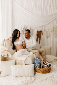 Maternity photoshoot with LED light wall