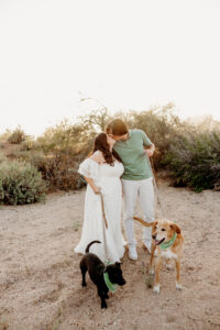 sunset maternity session in phoenix arizona with dogs